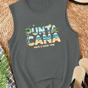 PUNTA <span class=keywords><strong>CANA</strong></span> Top Canotta <span class=keywords><strong>da</strong></span> Donna con Stampa Termotrasferibile <span class=keywords><strong>a</strong></span> Tema Tropicale, Logo Frontale, Girocollo, in Spandex/Poliestere - Product Image 2