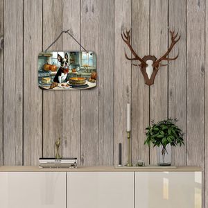 New Boston Terrier Fall <b>Kitchen</b> Pumpkins Aluminum Metal <b>Sign</b> 8HX12W Multicolor Door Hanging Prints for Home Decor for Wall - Product Image 4