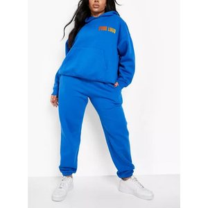 Custom logo oversized fleece hoodie and <b>joggers</b> two piece set winter <b>women</b> casual plain drop shoulder heavyweight tracksuit - Product Image 4