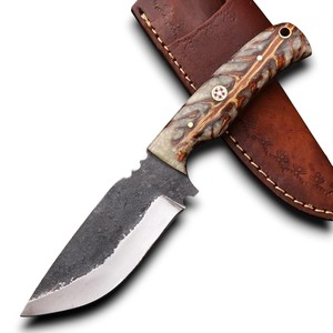 Hand Forged High Carbon Steel Drop Point Fixed Blade Multi-Functional Outdoor Knife <b>Pine</b> Cone <b>Resin</b> Handle Leather Sheath OEM - Product Image 1