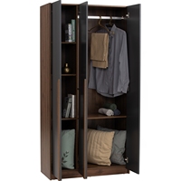 Armario Moderno Clásico Urban Black MANDO de 3 Puertas con Puertas de Tablero Laminado, 6 Estantes, Almacenamiento Profesional para Dormitorio Contemporáneo