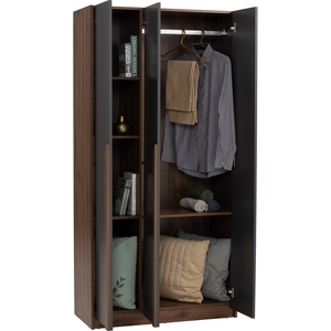 Urban Walnut Black MANDO 3 Door <b>Wardrobe</b> Industrial Triple Closet for Contemporary Bedroom and Professional <b>Storage</b> <b>Solutions</b> - Product Image 3