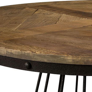 Mesa de Comedor para Exterior de Estilo Jaula Metálica Redonda con Diseño de Listones de Madera Reciclada Industrial y Base con Recubrimiento de Polvo Negro para Cafetería o Bar - Product Image 5