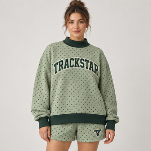 Conjunto Deportivo Casual Personalizado de 2 Piezas para Mujer, con Cuello Alto y Estampado de Micropuntos en Color Verde Salvia - Product Image 1