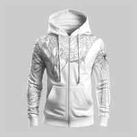 Sweat-shirt à capuche zippé blanc pour homme, imprimé toile d'araignée, décontracté, en polyester tricoté, coupe classique, pour l'automne