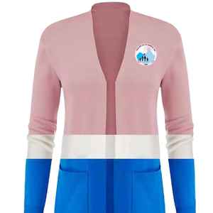 Cardigan long Cosmo JJ pour femme, pull en maille colorblock à col ouvert, manteau décontracté tendance avec poches - Product Image 5