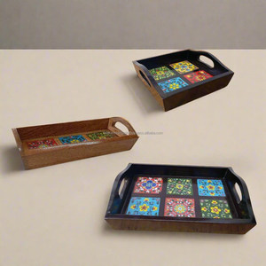 Bandeja de Servir de Madera de Diseño Moderno, Bandeja para Té y Café de Alta Calidad, Hecha a Mano con Recubrimiento de Esmalte, Bandejas Personalizadas con Impresión, FWE Falak World - Product Image 1