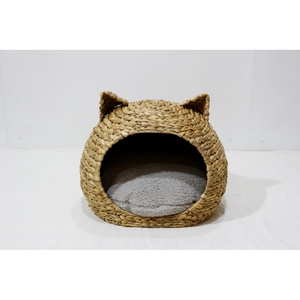 Mignonne maisonnette ronde en bambou avec oreilles de chat pour petits chats, nid d'intérieur respirant - Product Image 2