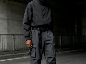 Pantalones Jogger Cargo de Streetwear Heavyweight Dirty Spray para Hombre con Rayas Reflectantes, Múltiples Bolsillos, Estilo Techwear, Puños Elásticos y Cordón Ajustable - Product Image 2