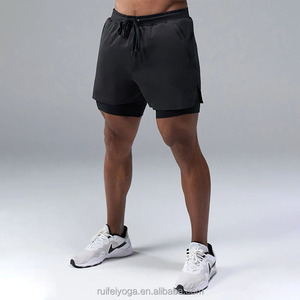 Shorts de sport noirs pour hommes, taille élastique, séchage rapide, avec poches, logo personnalisable au dos - Product Image 3