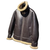Veste en cuir véritable pour homme, doublure en peau de mouton, coupe-vent, hiver, moto, col rabattu, fermeture éclair, doublure épaisse en sherpa