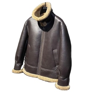 Manteau en cuir véritable pour hommes Veste en peau de mouton naturelle pour pilote masculin Doublure en laine - Product Image 3