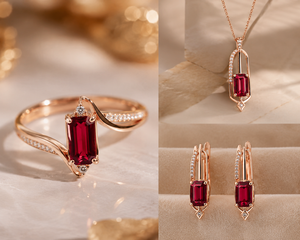 10K Solid Gold Natural <b>Ruby</b> Jewelry Set Ring <b>Necklace</b> Earrings Fine Jewelry for Women Custom OEM Manufacturer - Product Image 5