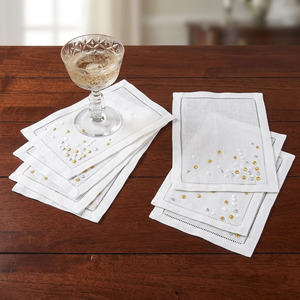 Serviettes de cocktail pliées personnalisées en gros avec broderie de points colorés, serviettes de boisson de luxe à ourlet festonné 100 % lin pour la maison, l'hôtel et les événements - Product Image 1