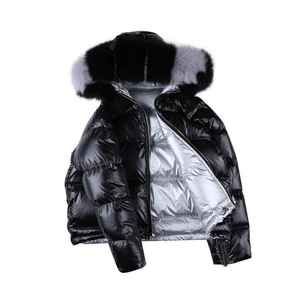 Veste longue matelassée argentée métallisée pour femme avec capuche en fausse fourrure, manteau d'hiver luxueux, chaud, matelassé, coupe-vent et respirant, style streetwear - Product Image 2