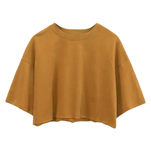 เสื้อครอปท็อปแขนสั้นคอกลมผ้าฝ้ายสำหรับผู้หญิง แฟชั่นสไตล์สตรีทลำลอง รับผลิตแบบ OEM ODM แบรนด์ส่วนตัว - Product Image 3