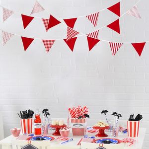 Guirlande de 32 pieds en coton à carreaux rouges et blancs, à rayures et à pois, drapeaux triangulaires pour fête, anniversaire, fiançailles, décoration de voiture - Product Image 5