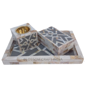 Luxury <b>Grey</b> Mdf Resin Tray <b>Storage</b> <b>Box</b> Set Unique Mother Pearl Bone Inlay Oud Bakhoor Incense Burner Mabkhara Home Serving Trays - Product Image 1