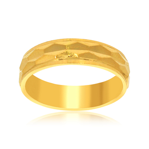 Elegant Yellow Gold Geometric Textured Wide Band <b>Ring</b> with Faceted Surface and Decorative Center Detail for <b>Men</b> Women Jewelry - Product Image 1