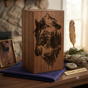 Personalized Wooden Pet <b>Memorial</b> Urn Engraved Cremation Keepsake <b>Box</b> Horse Forest Wildlife Tribute for Human Pet - Product Image 4