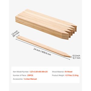 Confezione da 25 Pali da Giardino in Legno 24 x 0,5 x 1,5 Pollici, Appuntiti, in Legno di Abete Rinforzato con Filo Metallico per Supporto Piante - Product Image 4