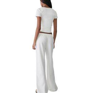 Wholesale Custom Women Patchwork Pants Casual <b>Drawstring</b> Straight Leg <b>Trousers</b> Loose Fit OEM ODM Wholesale - Product Image 3
