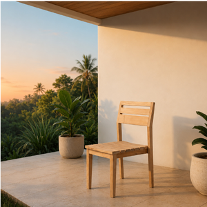 Chaise de salle à manger d'extérieur moderne en teck massif, design européen avec assise et dossier à lattes, idéale pour appartement, fabrication OEM sur mesure - Product Image 2
