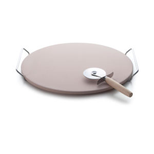 Pietra per Pizza in Ceramica Excelsa 34,5 Cm con Manici in Metallo e Tagliapizza, Adatta al Forno - Product Image 1