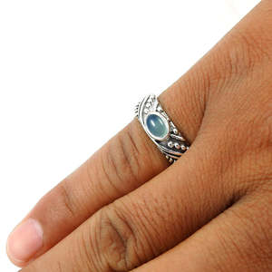แหวนเงินแท้ 925 ประดับพลอยทำมือ สำหรับงานแต่งงานหรืองานปาร์ตี้ สไตล์คลาสสิก ขายส่งจำนวนมาก เครื่องประดับโบโฮ ประดับด้วยบลูแคลซิโดนี - Product Image 2
