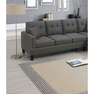 Set Divano Componibile 2 Pezzi in Tessuto Simil Lino Color Caffè Scuro, Divano LAF e Chaise Longue RAF, Arredamento per Soggiorno - Product Image 2