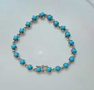 Pulsera de Eslabones Redondos de Turquesa Natural de 4 mm, Pulsera de Cadena de Plata de Ley con Piedras Preciosas Azules, Joyería Elegante para Mujer, Regalo para Ella - Product Image 4