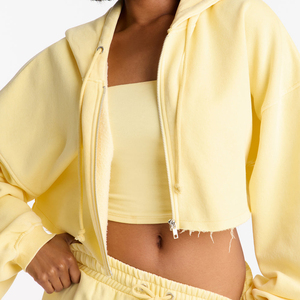 Ensemble de survêtement pour femme en polyester/coton délavé à l'acide, avec logo personnalisé, fermeture éclair, manches longues et pantalon long, 2 pièces, pour l'hiver - Product Image 4