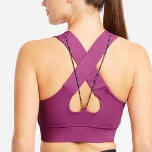 Soutien-gorge de sport pour femme, violet, dos nageur, col ras du cou, respirant, maintien moyen, logo imprimé sur le devant, Spandex Polyester - Product Image 5