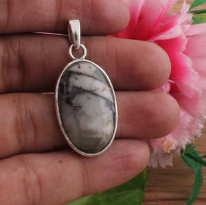 Pendentif en pierre de jaspe serti dans un cadre en argent sterling naturel, collier en pierre précieuse enveloppé de fil plaqué platine vintage, fait à la main - Product Image 1