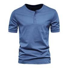เสื้อยืดคอกลมสีพื้นเรียบง่ายสำหรับผู้ชาย แขนสั้น ติดกระดุมด้านหน้า ผ้าถักระบายอากาศ แฟชั่นฤดูร้อน - Product Image 2