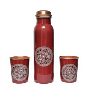 Botella de agua de cobre rojo con tapa y cristal decorativo a juego, a prueba de fugas, portátil, para viajes, oficina, regalo, uso escolar - Product Image 3