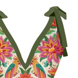 Women's Halter Bikini <b>Top</b> with Bow Ties Stretch Bandeau Swimwear 2 Piece Set Asymmetric Embroidery Tie Side - Product Image 4