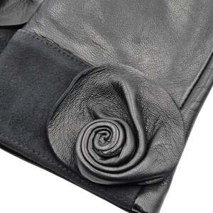 Women's Silk Lined Leather fashion Glove with Rose Bud - Product Image 2