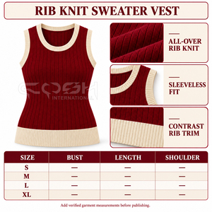 Cosh International Sisterhood Sorority <b>Red</b> Knitted Sleeveless O-Neck Tank Top Contrast Color Spliced Casual Solid Design Regular - Product Image 6