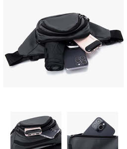 Sac bandoulière en cuir vegan PU avec 4 poches zippées, petit sac banane pour homme et femme - Product Image 3