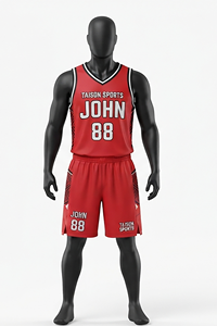 Uniforme de basketball unisexe en maille respirante 100 % polyester 160 GSM de qualité supérieure, noir avec panneau latéral rouge et logo personnalisé sur le devant - Product Image 5