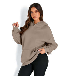 Sudadera con Capucha Extra Grande para Mujer, Color Marrón/Taupe, para Invierno, Cálida, Impermeable, Transpirable, de Manga Larga - Product Image 1
