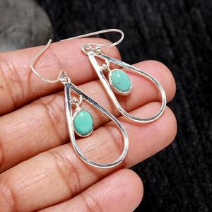 925 Sterling <b>Silver</b> Hook Handmade <b>Dangle</b> Wholesale Natural Blue Turquoise Smooth Oval Shape Indian Gemstone <b>Earring</b> - Product Image 1