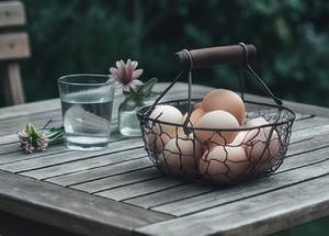 Rustic Wire Storage <b>Basket</b> With Wooden Handle Round Shape For Kitchen Use Durable Metal Mesh Design Single Tier Standalone Rack - Product Image 3
