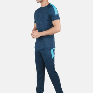Mens Navy Blue Quick Dry Tracksuit Short Sleeve <b>T</b>-<b>Shirt</b> Crew Neck Full Length Pants With Side Pockets Lightweight Summer Sporty - Product Image 1