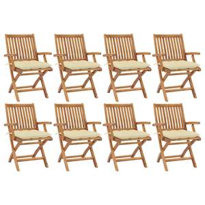 Set di 8 Sedie da Giardino in Teak Naturale Bianco Crema - Product Image 1