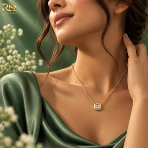 <b>Old</b> Mine Cushion Cut Lab Grown Diamond Bezel Solitaire Pendant <b>Necklace</b> Antique Style Chain | Solid Gold 9K 14K 18K <b>Fine</b> <b>Jewelry</b> - Product Image 3