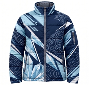 custom unisex sublimated puffer jacket <b>winter</b> warm blue <b>white</b> ice geometric print bubble <b>coat</b> windproof padded street outwear - Product Image 4