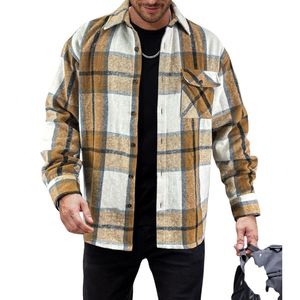 Custom Amber Yellow <b>Men</b> Shacket High Quality Cotton Flannel Turn Down Collar Durable <b>Long</b> Sleeve Relaxed Fit Comfy <b>T</b> <b>shirts</b> - Product Image 3
