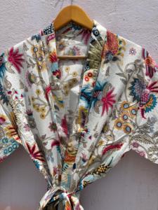 Peignoir en coton floral bohème pour femme, léger, style kimono, imprimé turc, vêtement de détente, robe de chambre, paréo de plage - Product Image 4